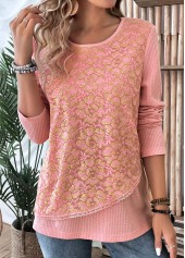 Dusty Pink Layered Long Sleeve Round Neck T Shirt | thumb picture 