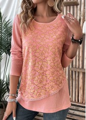 Dusty Pink Layered Long Sleeve Round Neck T Shirt | thumb picture 