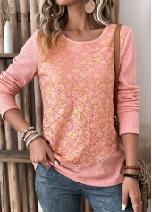 Dusty Pink Layered Long Sleeve Round Neck T Shirt | thumb picture 