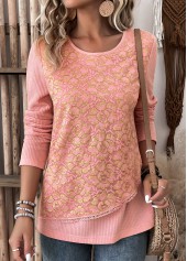 Dusty Pink Layered Long Sleeve Round Neck T Shirt | thumb picture 