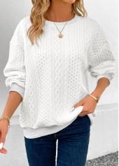 White Patchwork Long Sleeve Round Neck Sweatshirt