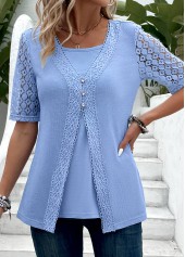 Dusty Blue Fake 2in1 Short Sleeve T Shirt | thumb picture 