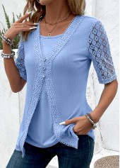 Dusty Blue Fake 2in1 Short Sleeve T Shirt | thumb picture 