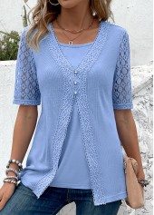 Dusty Blue Fake 2in1 Short Sleeve T Shirt