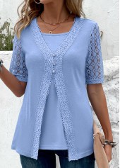 Dusty Blue Fake 2in1 Short Sleeve T Shirt | thumb picture 