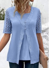 Dusty Blue Fake 2in1 Short Sleeve T Shirt | thumb picture 