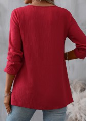 Red Patchwork Long Sleeve Round Neck Blouse | thumb picture 