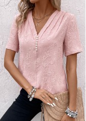 Pink Pearl Short Sleeve V Neck Blouse