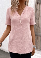 Pink Pearl Short Sleeve V Neck Blouse