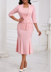 Pink Fake 2in1 3/4 Sleeve Square Neck Bodycon Dress | thumb picture 