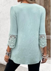 Light Green Tuck Stitch 3/4 Sleeve V Neck Blouse | thumb picture 
