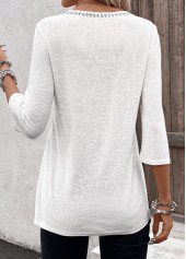 White Patchwork Floral Print 3/4 Sleeve Split Neck Blouse