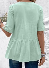 Light Green Patchwork Short Sleeve V Neck Blouse | thumb picture 