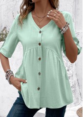 Light Green Patchwork Short Sleeve V Neck Blouse | thumb picture 