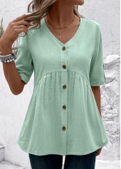Light Green Patchwork Short Sleeve V Neck Blouse | thumb picture 