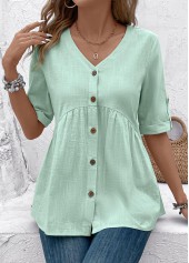 Light Green Patchwork Short Sleeve V Neck Blouse | thumb picture 