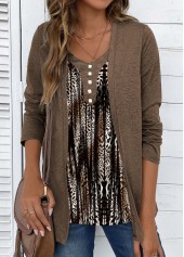 Dark Coffee Fake 2in1 Leopard Long Sleeve T Shirt | thumb picture 