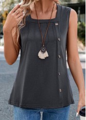 Dark Grey Button Sleeveless Square Neck Tank Top | thumb picture 