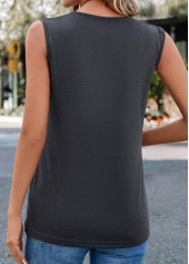 Dark Grey Button Sleeveless Square Neck Tank Top | thumb picture 