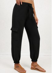 Black Double Side Pockets Jogger Elastic Waist Pants | thumb picture 