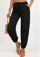 Black Double Side Pockets Jogger Elastic Waist Pants | thumb picture 