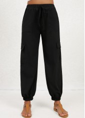 Black Double Side Pockets Jogger Elastic Waist Pants | thumb picture 