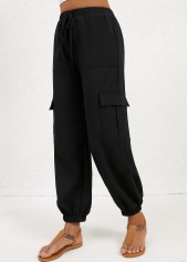 Black Double Side Pockets Jogger Elastic Waist Pants | thumb picture 