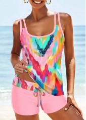 Criss Cross Mid Waisted Geometric Print Tankini Set