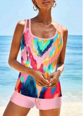 Criss Cross Mid Waisted Geometric Print Tankini Set | thumb picture 