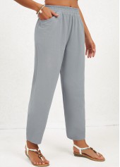 Grey Pocket Regular Elastic Waist High Waisted Pants | thumb picture 