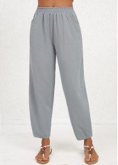Grey Pocket Regular Elastic Waist High Waisted Pants | thumb picture 