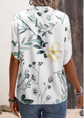 White Floral Print Short Sleeve Split Neck Blouse | thumb picture 