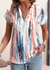 Multi Color Split Graffiti Print Short Sleeve Blouse