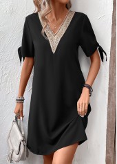 Black Patchwork Short V Neck Shift Dress | thumb picture 