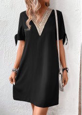 Black Patchwork Short V Neck Shift Dress | thumb picture 