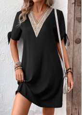 Black Patchwork Short V Neck Shift Dress