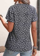 Black Patchwork Ditsy Floral Print Short Sleeve Blouse | thumb picture 