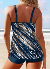 Patchwork Mid Waisted Leopard Peacock Blue Tankini Set | thumb picture 
