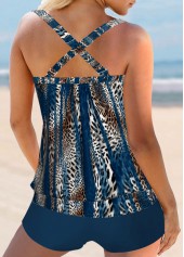 Patchwork Mid Waisted Leopard Peacock Blue Tankini Set | thumb picture 