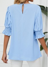 Light Blue Smocked Half Sleeve Round Neck Blouse | thumb picture 