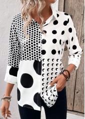White Button Polka Dot Long Sleeve Shirt Collar Blouse | thumb picture 