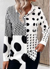 White Button Polka Dot Long Sleeve Shirt Collar Blouse | thumb picture 