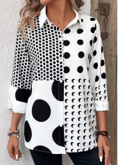 White Button Polka Dot Long Sleeve Shirt Collar Blouse | thumb picture 