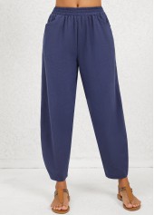 Navy Pocket Regular Elastic Waist Mid Waisted Pants | thumb picture 