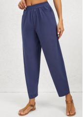 Navy Pocket Regular Elastic Waist Mid Waisted Pants | thumb picture 