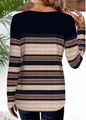 Black Striped Long Sleeve Round Neck T Shirt | thumb picture 