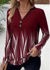 Deep Red Button Ombre Long Sleeve T Shirt