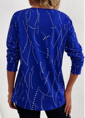 Plus Size Dark Blue Button Geometric Print T Shirt | thumb picture 