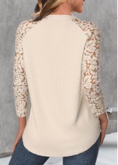 Skin Color Lace Long Sleeve Round Neck T Shirt | thumb picture 