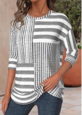Light Grey Marl Striped Long Sleeve T Shirt | thumb picture 